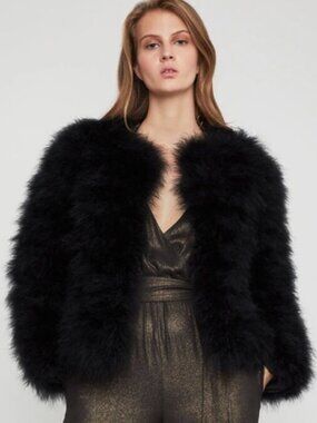 NEW - BCBGMaxAzria "Zoey" Black Ostrich Feather Jacket